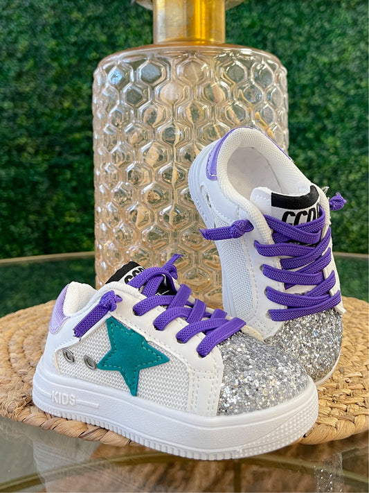 STAR SNEAKERS - SILVER/TURQUOISE W/PURPLE LACES